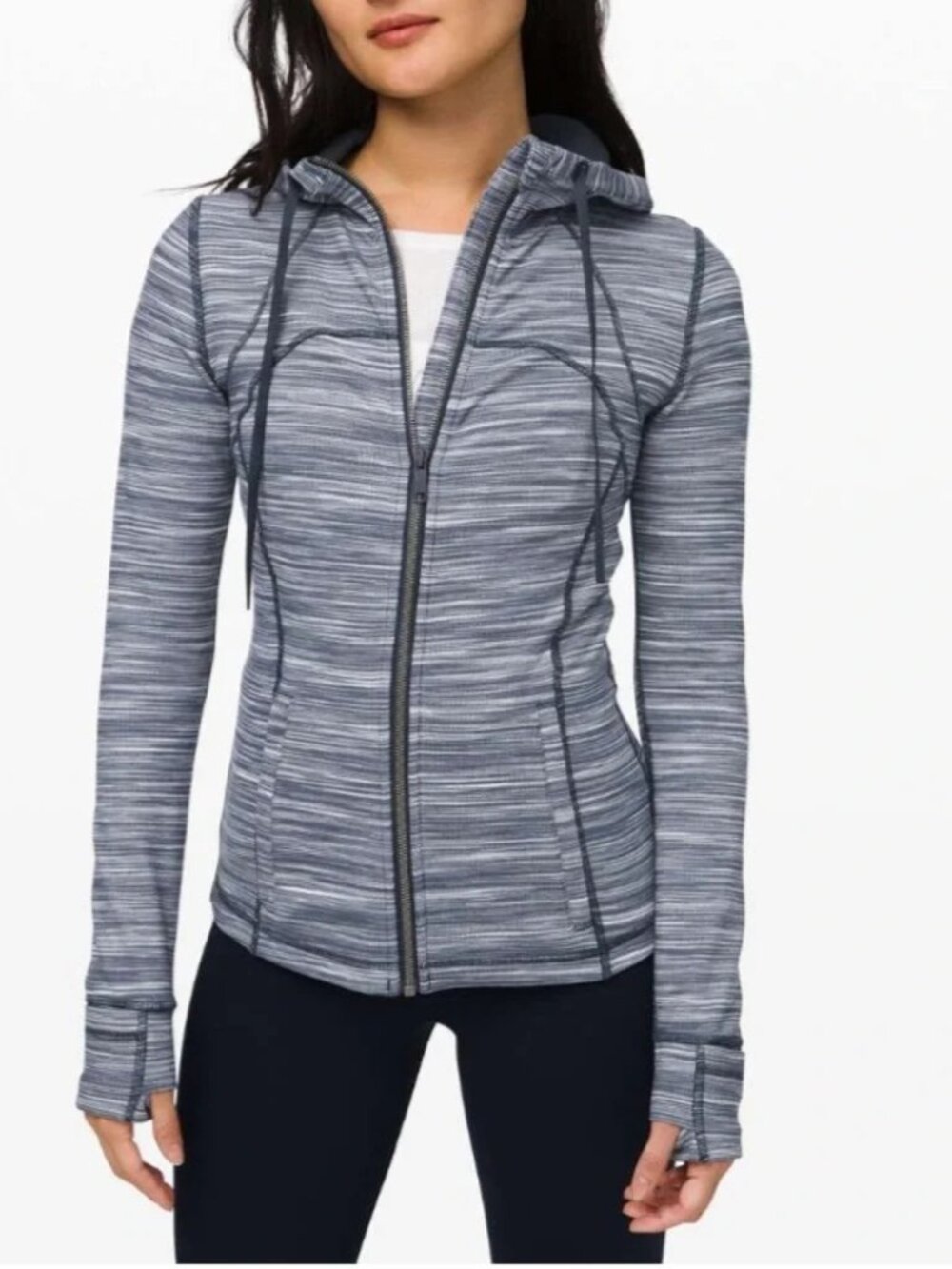 Lululemon Hooded Define Jacket Nulu Herribone Heathered Teal White